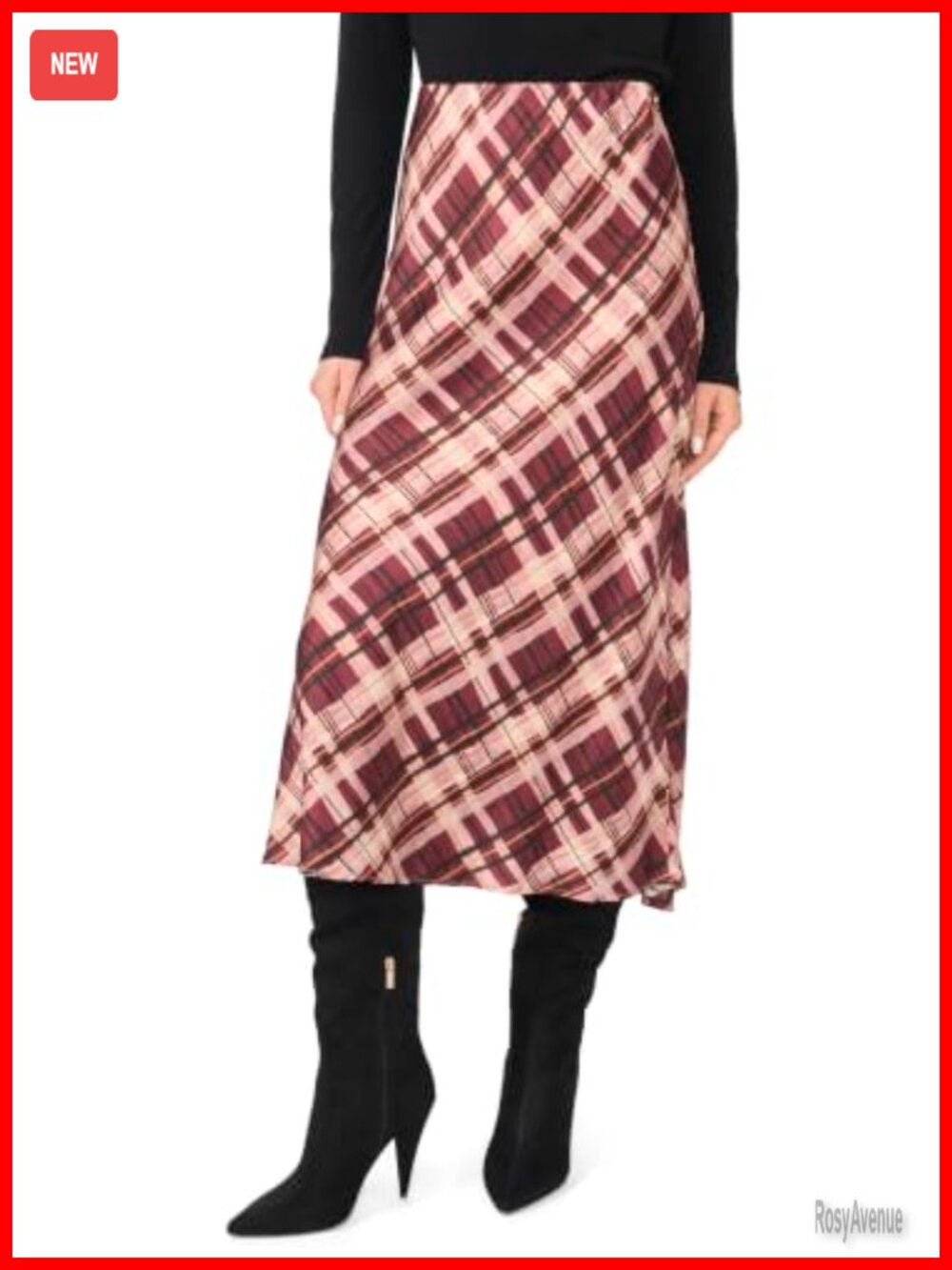A-Line Woven Maxi Skirt Plaid Viscose Spandex Contemporary